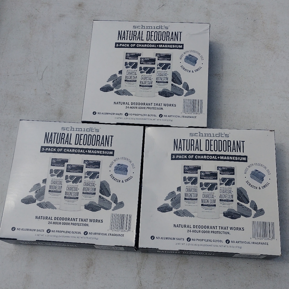 3 Sealed Schmidt's Natural Deodorant Charcoal + Magnesium 3 Pack of 3.25 oz.